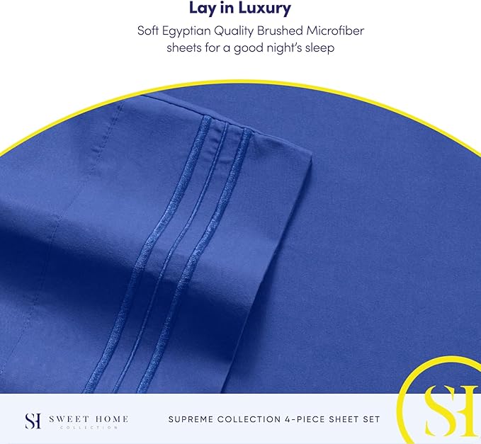 Split King Sheets - Breathable Luxury Sheets with Full Elastic & Secure Corner Straps Built In - 1800 Supreme Collection Extra Soft Deep Pocket Bedding Set, Sheet Set, Split King Size, Royal Blue