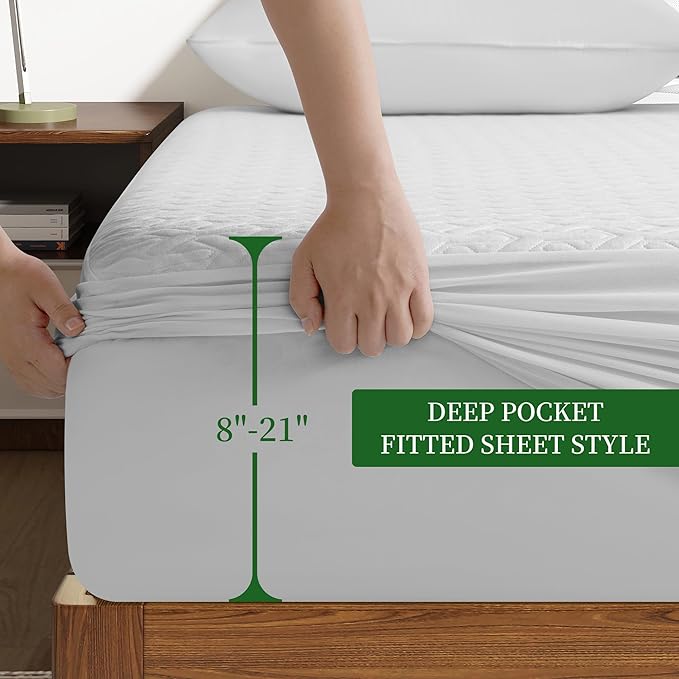 Premium Waterproof Full Size Mattress Protector HN Cooling Breathable 5D Air Double Mattress Cover Noiseless Soft Fitted Up 8"-21" Deep Pocket Vinyl Free Anti Slip and Wear-Resistant (3-in-1, Full)