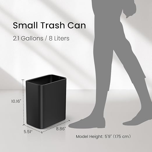 Cesun Small Bathroom Trash Can 2.1 Gallon Wastebasket, Modern Metal Garbage Can Office Waste Basket, Matte Black Stainless Steel Trash Bin for Bedroom, Home Office, Toilet, rv, Near Desk, Under Sink - Image 8