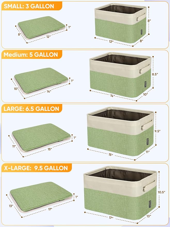 BALEINE 3 Pack Fabric Closet Storage Bins for Shelves, Linen Closet Organizers and Storage, Decorative Baskets for Organizing, Shelf, Clothes, Home, Office (Green, 12"x8"x8") - Image 2