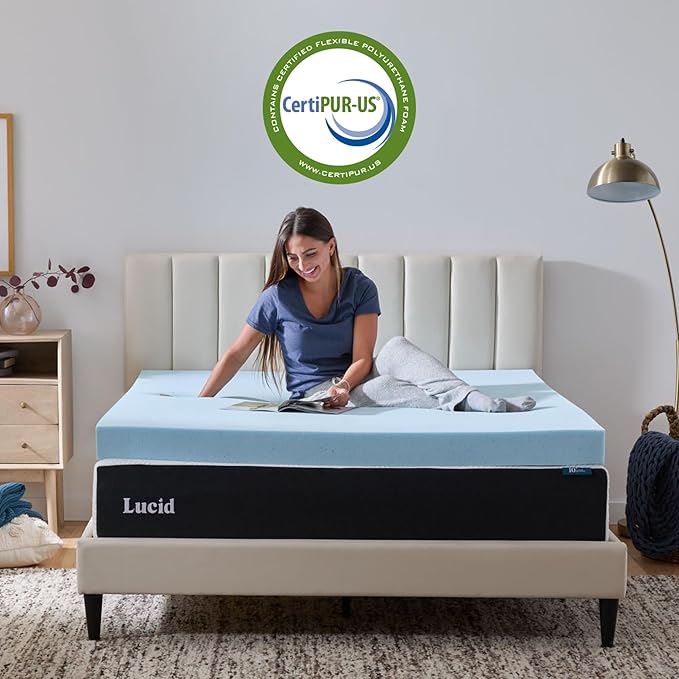 Lucid 4 Inch Memory Foam Mattress Topper, Twin XL Size – Cooling Gel Bed Topper – Preassure-Relieving Ultra Plush Feel – Ventilated Breathable Design – CertiPur Certified - Dorm Room Essentials