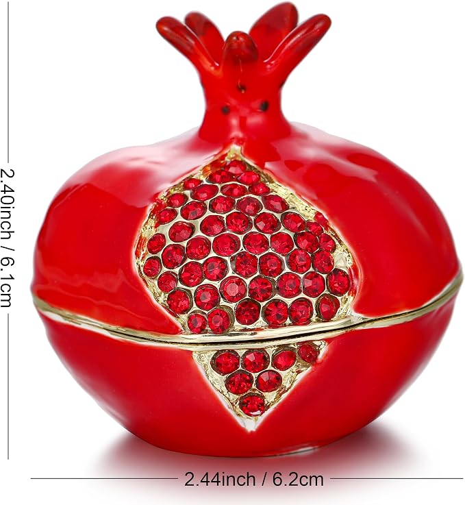 Hand Painted Fruit Trinket Box for Home Decor, Hinged Jewelry Organizer Storage, Unique Personalized Collectible Keepsake Figurine Handmade Decorative Ornament Gifts (Pomegranate) - Image 2
