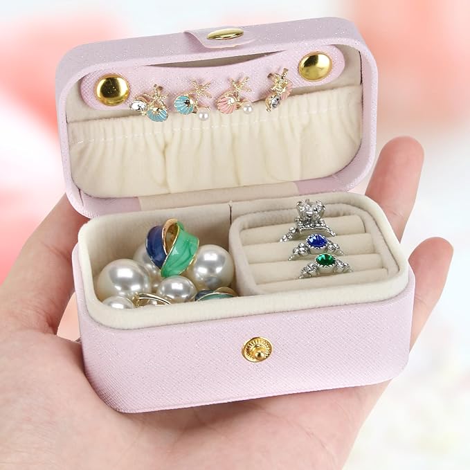 KUKUVR Small Travel Jewelry Box, Mini Jewelry Holder for Multiple Rings Necklace Earrings Lipstick, Portable Jewelry Storage Organizer Case with Removable Ring Slot (PINK) by Unknown