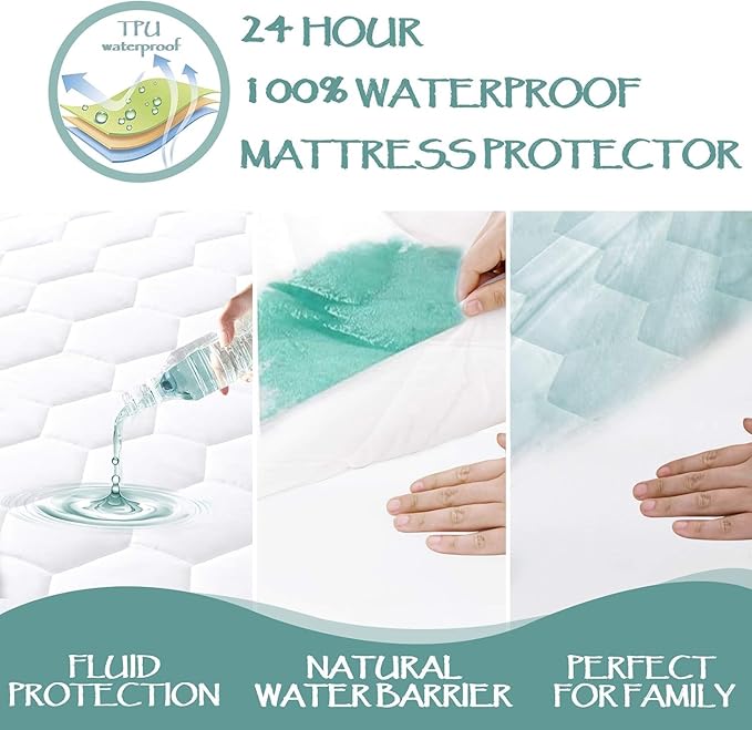Softhour Waterproof Mattress Protector, 3D Air Fabric Bed Cover with Deep Pocket（Rayon Cotton Padding White - 2pack， Twin XL）