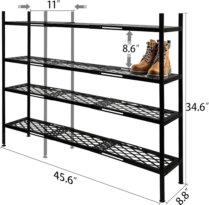 Shoe Rack, 4-Tier Long Shoe Rack, Stackable Shoe Storage Organizer Expandable Shoe Shelf Stand, Holds up to 25-30 Pairs of Shoes for Entryway, Garage, Front Door Entrance, Metal,45.6in Black - Image 3