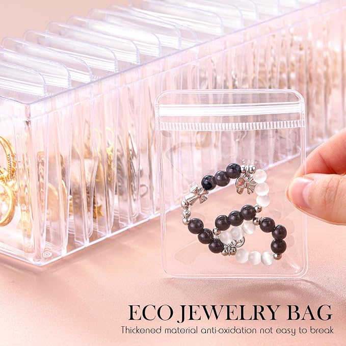 Kenning 63 Pcs Acrylic Jewelry Case Organizer, Clear Jewelry Organizers Holder with Portable Anti Tarnish Storage Bags for Rings, Earrings, Necklaces, Ideal Gifts for Women (Clear) - Image 5