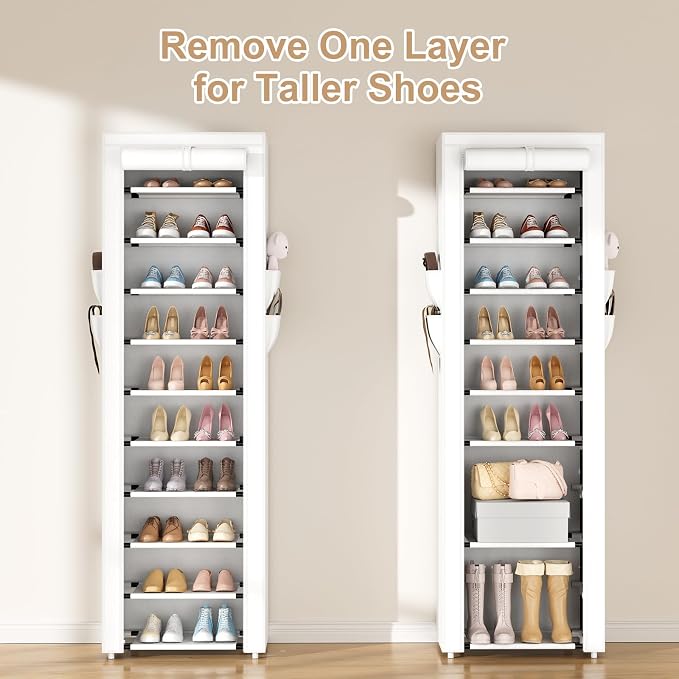 ROJASOP Shoe Rack with Covers 10 Tier Large Shoe Organizer Tall Shoe Closet Storage for 20-22 Pairs Shoe and Boot, Free Standing Shoe Rack Organizer for Closet, Entryway, Bedroom, White - Image 6