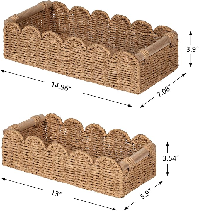CubesLand Toilet Paper Storage Basket, Scalloped Edge Shelves Basket for Organizing for Over Toilet Tank Storage, Home Decor Baskets for Shelf, Countertop, Living Room, Bedroom, Handwoven, Neutral - Image 3