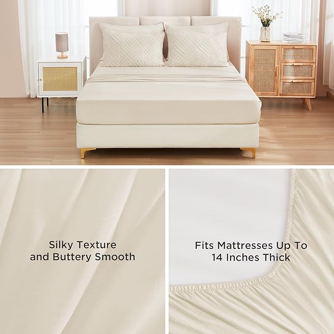 Andency Bed in a Bag King Beige- 7 Pieces King Size Comforter Set Bedding Comforter Sets, Tufted Lightweight Fluffy Bed Set with Comforter, Sheets, Pillowcases & Shams for All Season