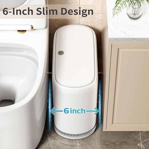 Small Bathroom Trash Can with Lid, 3 Gallon Slim Garbage Bin with Pop-Up Lid & Air-Pressure Bag Lock, Mini Waste Basket for Bathroom, Bedroom, Kitchen, Office, Rv, White - Includes 75 Bags (5 Rolls) - Image 8