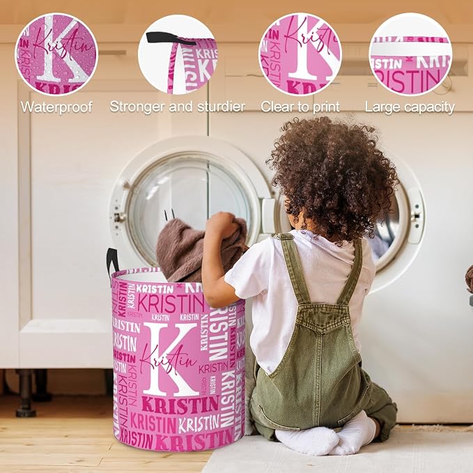 Custom Name Laundry Hamper, Personalized Laundry Basket with Name for Baby Boys Girls, Customized Collapsible Dirty Clothes Hamper Storage with Handles for Bedroom Bathroom Dorm Room Decor - Image 4