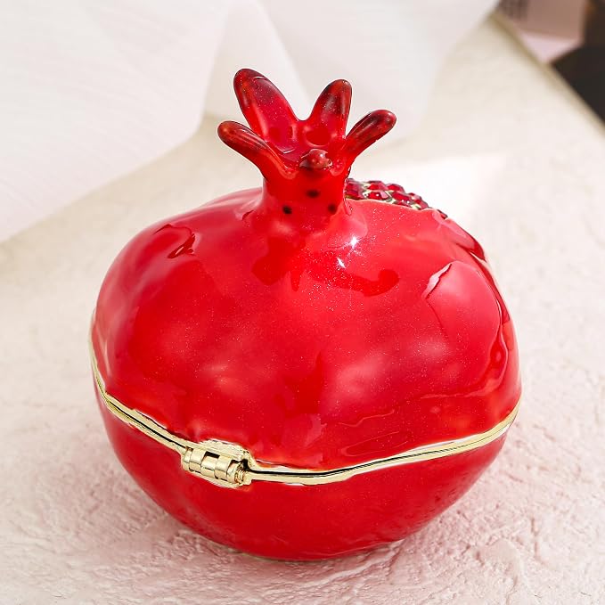 Hand Painted Fruit Trinket Box for Home Decor, Hinged Jewelry Organizer Storage, Unique Personalized Collectible Keepsake Figurine Handmade Decorative Ornament Gifts (Pomegranate) - Image 5