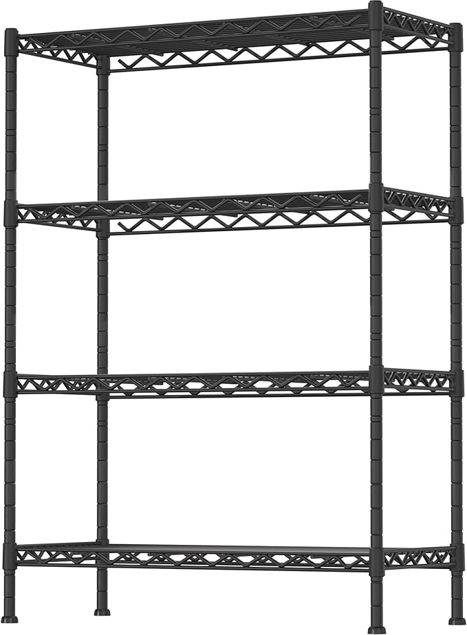 4-Shelf Adjustable Heavy Duty Storage Shelving Unit, Metal Organizer Wire Rack for Laundry Bathroom Kitchen Pantry Closet, Black by SoyweyDirect
