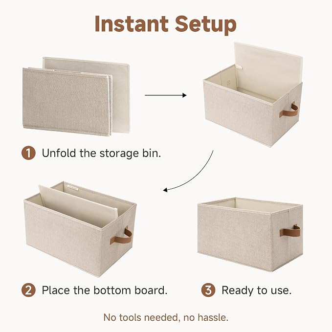 StorageWorks Shelf Baskets for Organization, Linen Closet Organizers and Storage Basket, Foldable Storage Bins, Closet Organizer Bins for Clothes, Brown & Beige, 3-Pack, Large - Image 8