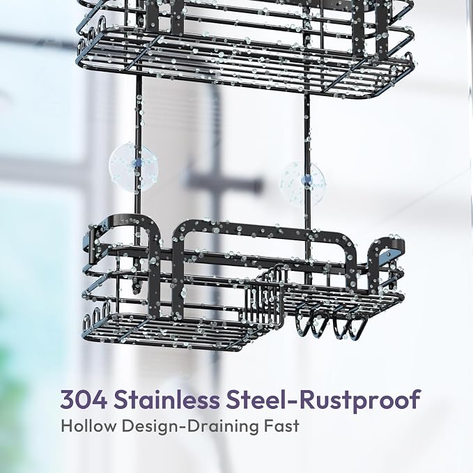 SWTYMIKI Shower Caddy Hanging Organizer - Over the Door Shower Caddy with Soap Holder, 11 Hooks, 2 Installation Ways, Stainless Steel Rustproof Bathroom Organizer, Black - Image 7
