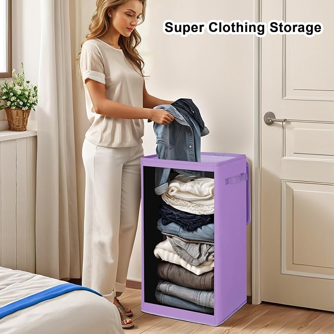 Odonata 75L Slim Laundry Hamper with Lid,Large Foldable Laundry Basket with Removable Bag and Handles Tall Collapsible Dirty Clothes Basket Great for Bedroom, Bathroom, Dorm, College,RV.(Purple, 75L) - Image 3