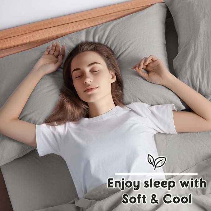 SONORO KATE 100% French Pure Linen Sheets, Breathable and Durable Linen Sheets, Anti-Tear Linen Bed Sheets, Machine Washable, 16 Inch Deep Pocket - 4 Piece (Grey, California King)
