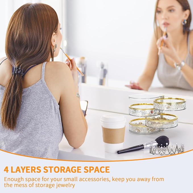 LETURE 4-Layers Rotatable Jewelry Organizer Storage Box, Clear Jewelry Holder Case for Ring Earring Necklaces Bracelets Makeup Hair Accessories - Image 3