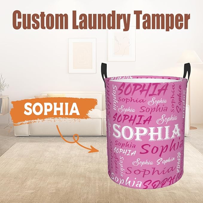 Custom Name Laundry Hamper, Personalized Laundry Basket with Name for Baby Boys Girls, Customized Collapsible Dirty Clothes Hamper Storage with Handles for Bedroom Bathroom Dorm Room Decor - Image 2