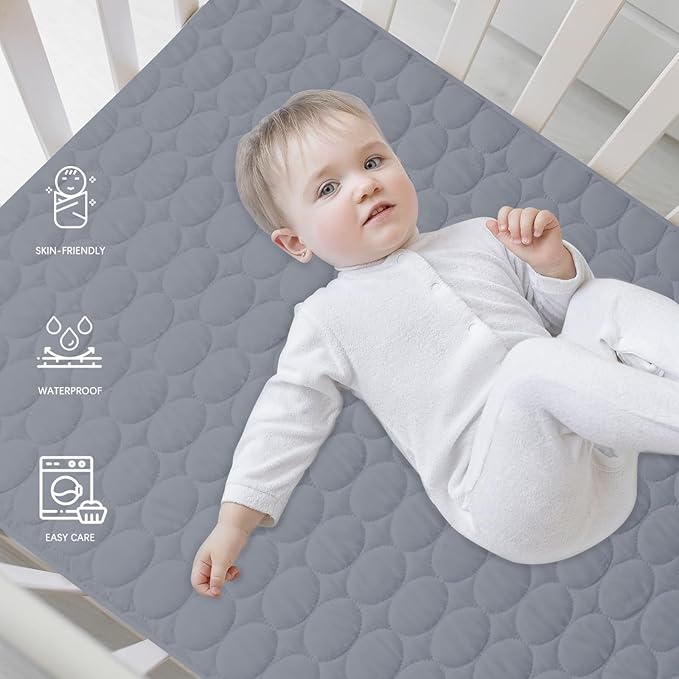 Biloban Crib Mattress Protector Pad Waterproof, Toddler Waterproof Crib Mattress Cover, Machine Washable & Dryer Fit Baby Toddler Bed Mattress Protector (Standard Size 52” x 28”), Grey