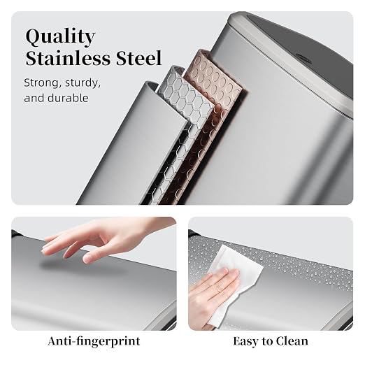 2.1 Gallon Bathroom Trash Can with Lid Press Top, 8 Liter Stainless Steel Garbage Can with Press Type Lid, Slim Trash Bin Waste Basket for Toilet, Office, Bedroom, Living Room (Silver) - Image 5