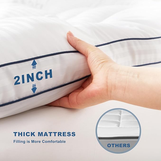 BEDLORE Queen Mattress Topper, Thick Pillow Top Bed Cover for Back Pain Relief, Soft Mattress Pad with Deep Pockets 6-18 inch