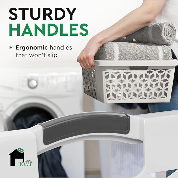 EconoHome Laundry Basket - Large 2 Bushel Laundry Basket with Handles - Stackable Plastic Hamper for Dirty Clothes - Storage Bin & Organizer for Bathroom, Bedroom - White, 70.5L Capacity – Heavy Duty - Image 5