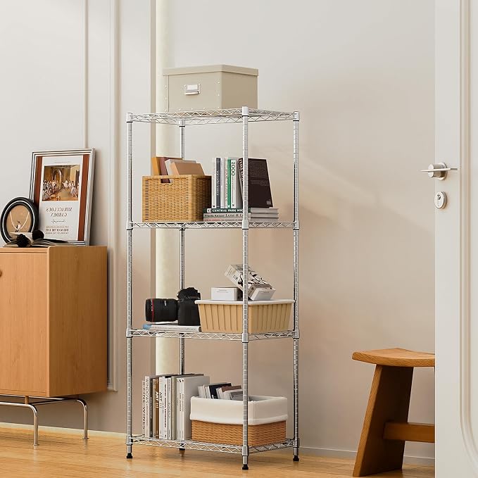 M MZG 1000 lbs 4Tier Shelf Metal Storage Shelves Wire Rack Closet Organizers with Wheel for Garage Kitchen Bathroom Laundry Chrome 13.7" D x 23.6" W x 53.4" H - Image 6