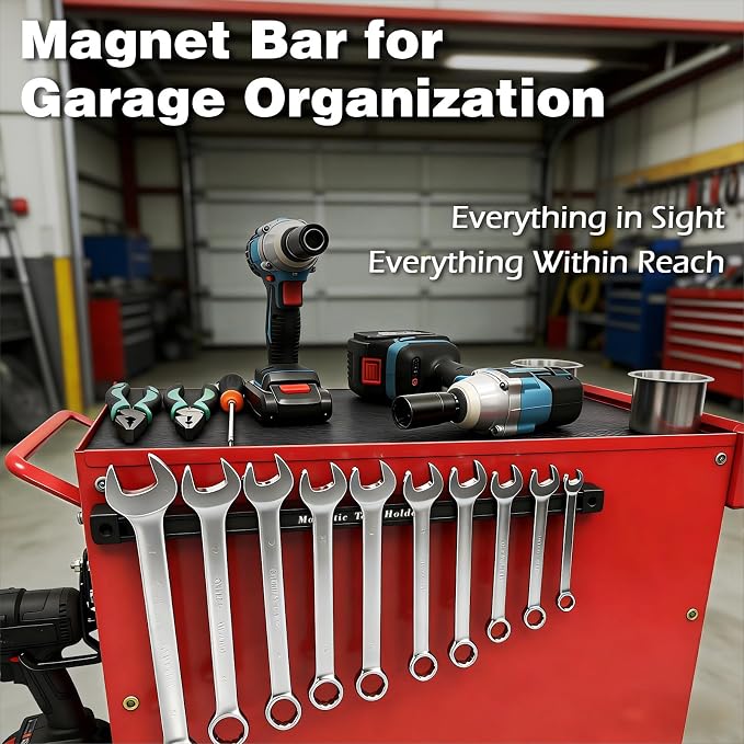 Double Sided Magnetic Tool Holder, 17 Inch Magnetic Screwdriver Holder Rack, Easy to Install Magnet Tool Organizer for Garage Storage, Workshop, Jobsite, Shed and Kitchen (2 Pack) - Image 5