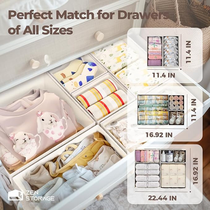 Cotton Linen Drawer Organizers for Baby Clothes, 20Pack Multi-Size Nursery Dresser Dividers for Clothes, Premium Foldable Storage Bins for Bedroom, Closet and Diaper Table, Beige - Image 9