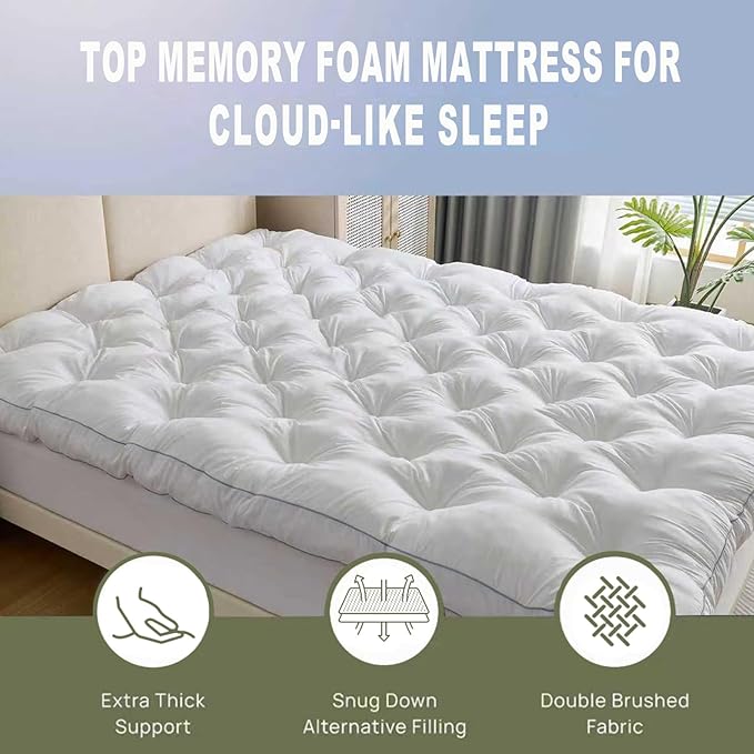 SHOUREN 5 Inch Memory Foam Mattress Topper California King for Back Pain Relief, Extra Thick Gel Memory Foam Bed Topper, Soft Fluffy Supportive Pressure Relief Mattress Pad, 72"x84"