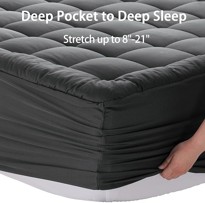 EASELAND Twin Size Mattress Pad Pillow Top Mattress Cover Quilted Fitted Mattress Protector Single Cotton Top 8-21" Deep Pocket Cooling Mattress Topper (39x75 Inches, Dark Grey)