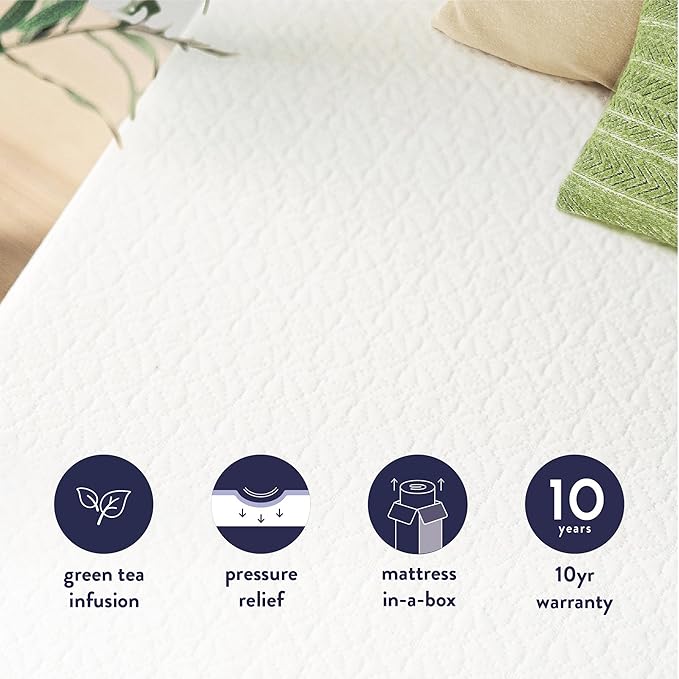 Best Price Mattress 10 inch King Mattress Bed-In-A-Box, Green Tea Memory Foam,White