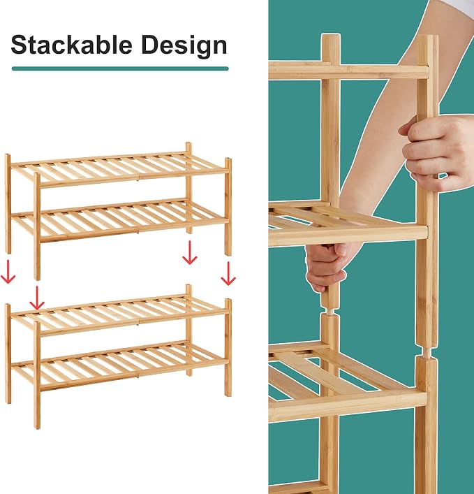 viewcare 4-Tier Bamboo Shoe Rack for Entryway, Stackable | Foldable | Natural, Shoe Organizer for Hallway Closet, Free Standing Shoe Racks for Indoor Outdoor - Image 5