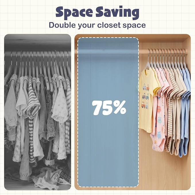 HOUSE DAY 11 Inch Velvet Baby Hangers 50 Pack Grey, Premium Kids Hangers for Children, Infant & Toddler Clothes, Durable Non Slip Small Baby Felt Hanger for Closet, Ideal for Everyday Use - Image 6