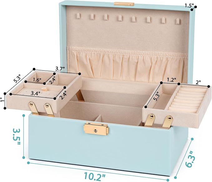 AKOZLIN Travel Jewelry Box Organizer Functional 2-trays Leather Jewelry Storage Case with Lockable Portable for Women Girls Ring Necklace Earring Bracelet - Image 5