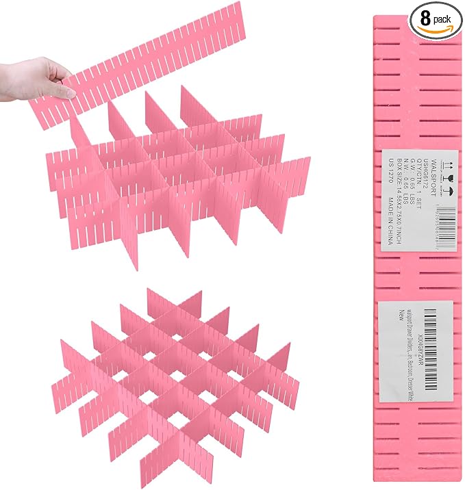 ALBAD Plastic Drawer Dividers Adjustable Drawer Organizer Dividers Separator for Tidying Clutter/Cutlery/Underwear/Socks/Clothes/Dresses/Boxes/Bins in Kitchen Bathroom Bedroom Office (8) by Albad