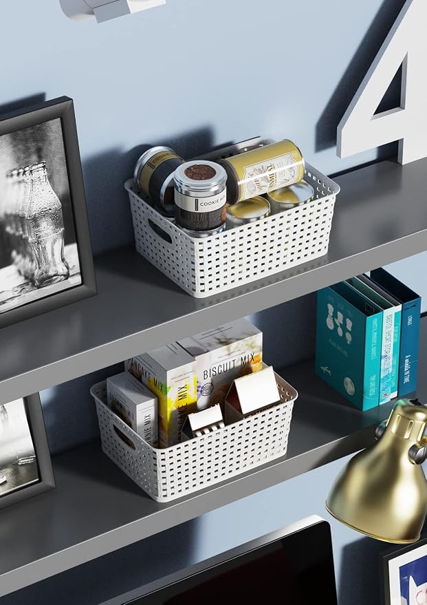 WYT Woven Plastic Storage Baskets, 6 Pack White Weave Bins Organizer, 10.1" x 7.55" x 4.1" - Image 8