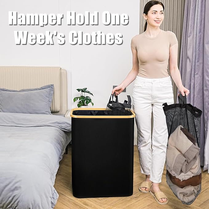 Hampers for Laundry Basket with Lid, 160L Extra Large 3 Section Clothes Divided Organizer for Bedroom, Laundry Room, Dirty Clothing Hamper, Black - Image 8