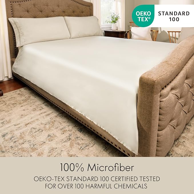 ClevaHome Twin Size Sheet Set - 4 Piece Soft Breathable Luxury Bed Sheet Set - Shrinkage & Fade Resistant Embroidered Bedding Sheet with Deep Pocket, 2 Extra Pillowcases (Twin, Oat Milk)