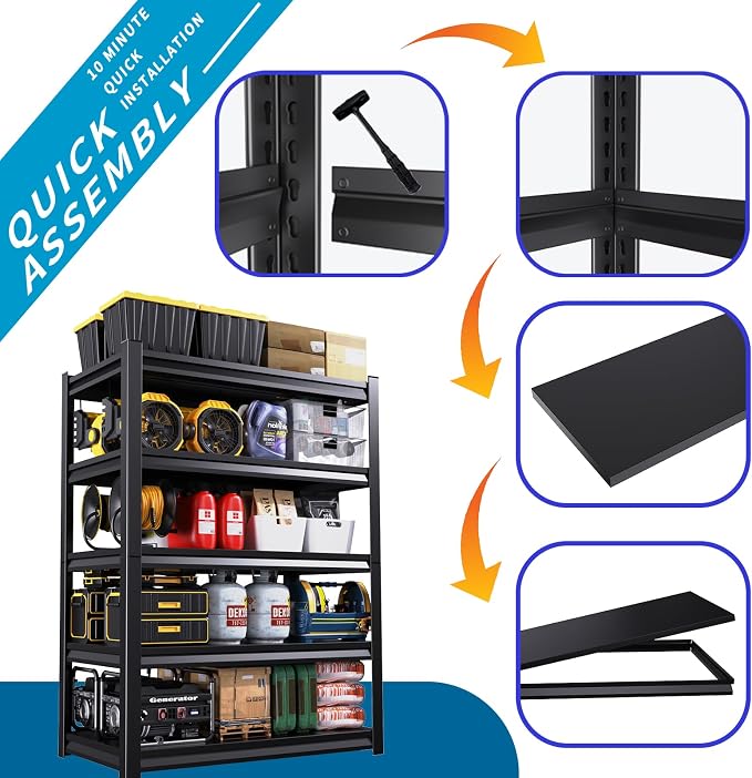 Garage Storage Shelves 5-Tier,Garage Storage System Shelves Adjustable,Storage Shelving for Basement,Pantry,Kitchen,Warehouse (1, 72''H x 36''W x 16''D) - Image 8