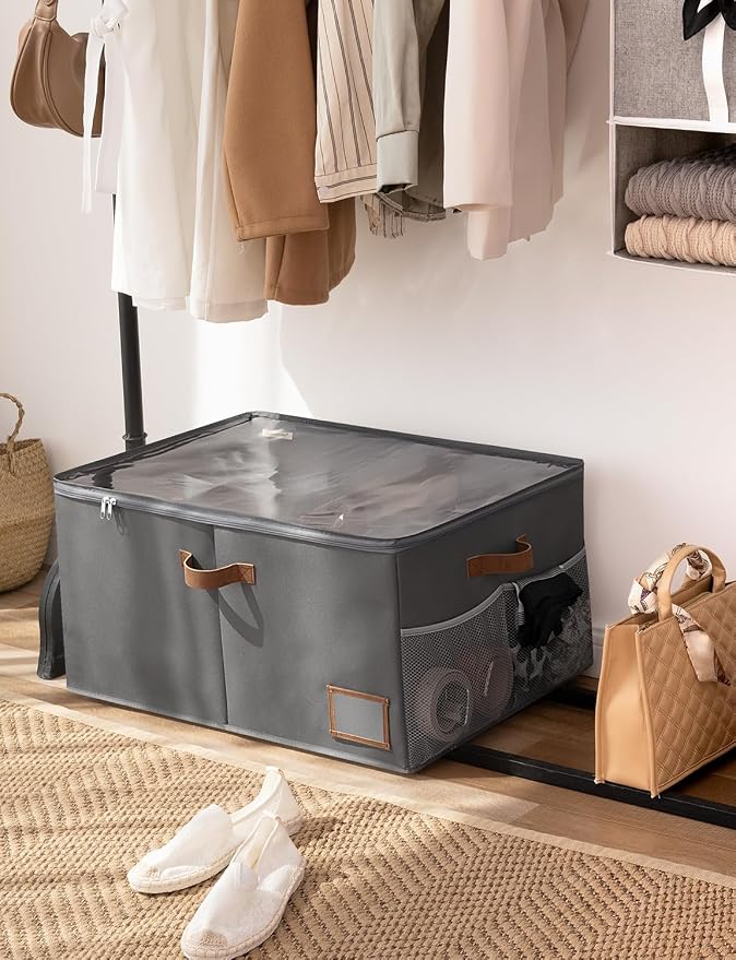 StorageWorks Shoe Organizer for Closet, Shoe Storage Containers for Entryway, Fabric Shoe Storage Organizer for Slippers and Flats, Shoe Storage Bins with Side Mesh Pocket, Fits up to 20 Pairs, Grey - Image 5