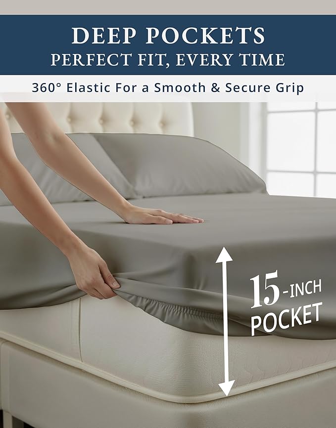 LANE LINEN 100% Egyptian Cotton Full Size Bed Sheets Set, Soft & Comfy No Pill Fade Resistant Natural Cooling Mercerized Cotton Sheets Full Size Bed 15" Deep Pocket - Charcoal