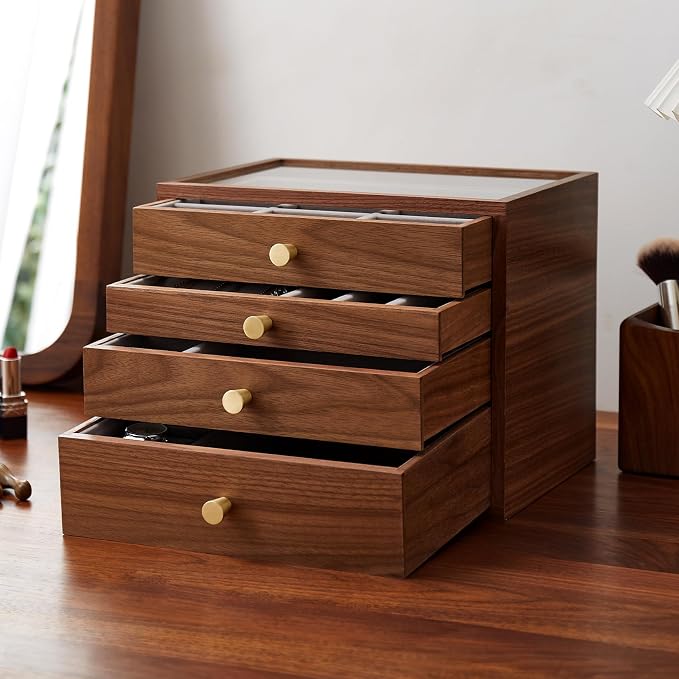 Black Walnut Jewelry Organizers and Storage,4 Layer Wooden Jewelry Boxes for Women,for Necklaces Ring Earring (4 Layer) by THFLSTR