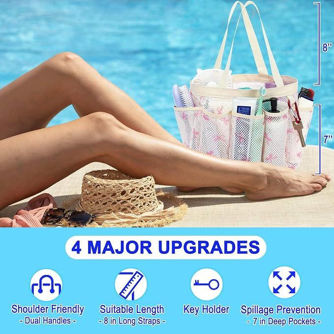 Fammart Mesh Shower Caddy Portable for College Dorm Room Essentials, 8-Pocket Large Shower Basket Tote Bag with 2 Handles for Toiletry, Bathroom, Beach, Camp, Gym - Image 5