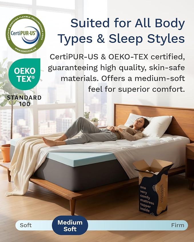 ViscoSoft 3-Inch Memory Foam Mattress Topper King – Reflex Cooling Gel Pad with Removable Washable Cover – CertiPUR-US & Oeko-TEX Certified