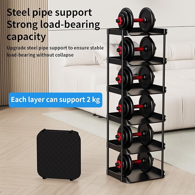 6 Tier Vertical Narrow Shoe Rack, Stackable Tall Skinny Shoerack, Compact Single Shoes Storage Tower for Slim Space, Corner Plastic Shelves, for Hallways, Entryway, Bedrooms Organizer, Black - Image 7