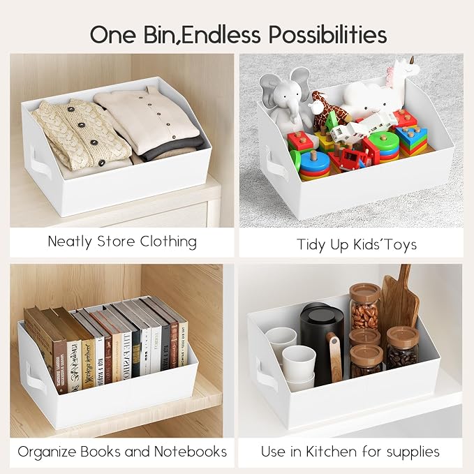 Homsorout Large Closet Organizers and Storage Bins - 6 Pack Trapezoid Storage Baskets for Shelves, Foldable Fabric Baskets with Handles Ideal for Closet, Basket, Wardrobe and Shelf Storage, White - Image 6