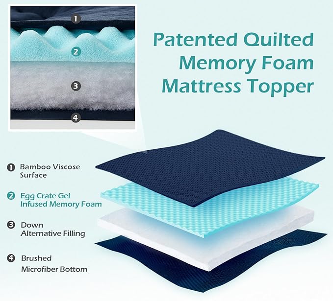 Hansleep Memory Foam Mattress Pad Topper King, King Size Mattress Topper Viscose Derived from Bamboo, King Foam Bed Mattress Pad Cover for Back Pain Relief, 78" x 80", Navy Blue