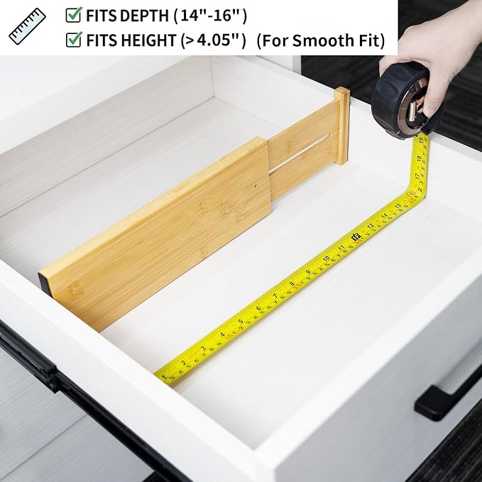Utoplike Bamboo Dresser Drawer Dividers, 4'' High Adjustable Drawer Organizers for Clothing, Spring Loaded, Works in Kitchen, Bathroom, Bedroom, Drawer, Desk, 4 pcs - Image 6